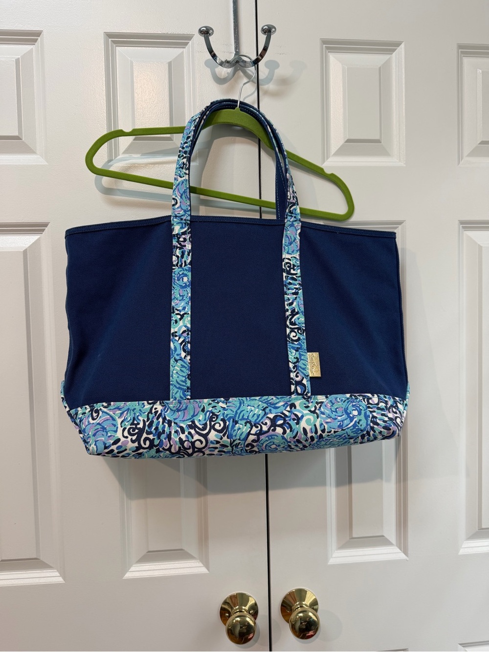 Lilly Pulitzer Navy & Aqua Patterned Trim Tote